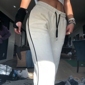 cotton on cream/white sweatpants black stripe side